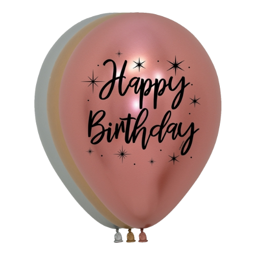 11" Sempertex Happy Birthday Reflex Deluxe Latex Balloons | 50 Count-Dropship (Shipped By Betallic)