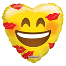 Globo de papel de aluminio con forma de corazón sonriente con besos de 18" (P6) | Compra 5 o más y ahorra un 20 %