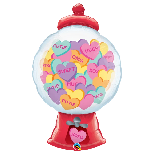 43" Candy Hearts Gumball Machine Foil Balloon (P11)