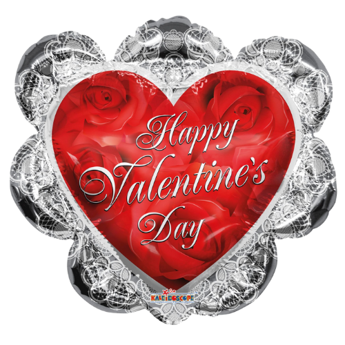 26" Conver Happy Valentine's Day Ruffled Heart Foil Balloon (WSL) | 5 Count