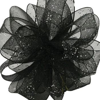 #3 Offray Black & Silver Cosmic Flash Wired Edge Glitter Ribbon - 5/8" x 25 Yards | 1 Spool