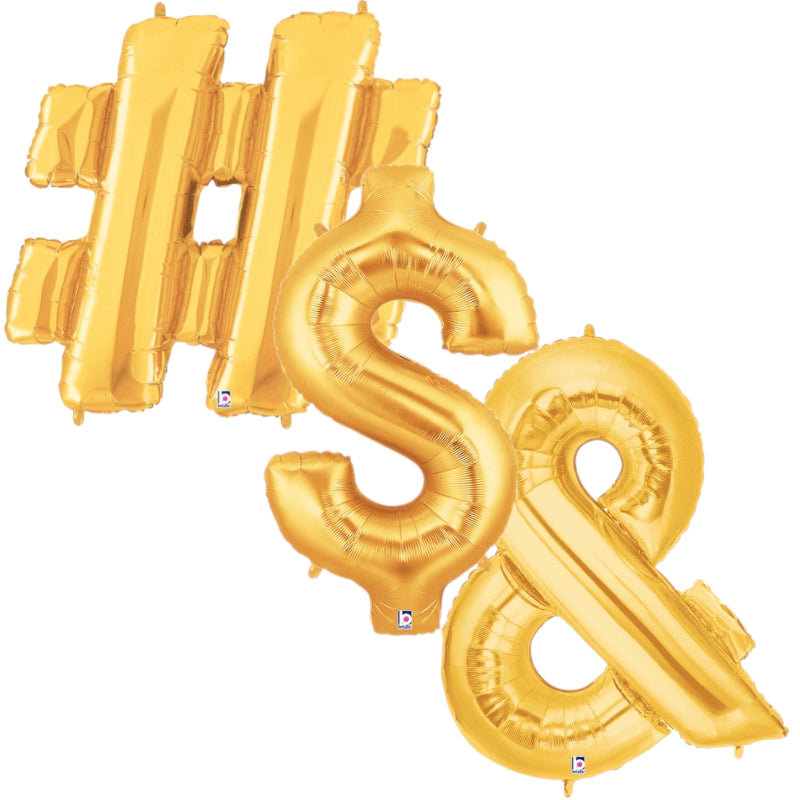 14" | 40" Gold Symbol Foil Balloon - Megaloons | 2 Sizes Available