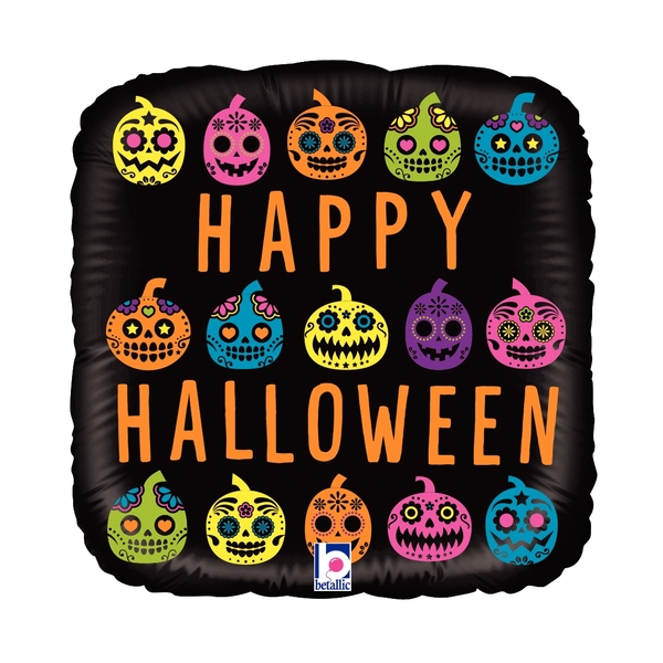 18" Halloween Pumpkin Sugar Skull Foil Balloon (P13) | Buy 5 Or More Save 20%