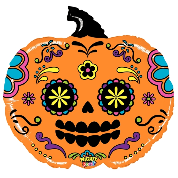 Globo metalizado de calavera de azúcar Mighty Pumpkin de 28" (WSL) | Liquidación - ¡Venta final!