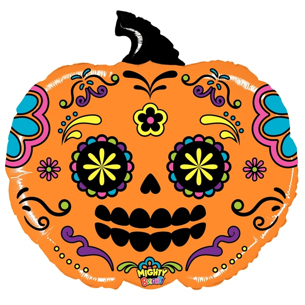 28" Mighty Pumpkin Sugar Skull Foil Balloon (WSL) | Clearance - Final Sale!