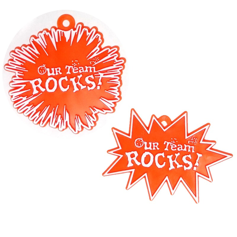 Lot de 2 breloques en plastique "Our Team Rocks Burst", couleur orange ACI, 2 3/4"