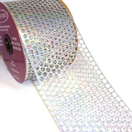 #40 ACI Holographic Silver Honeycomb Punchinello Ribbon - 3 1/4" Wide x 50 Yards Long | 1 Spool
