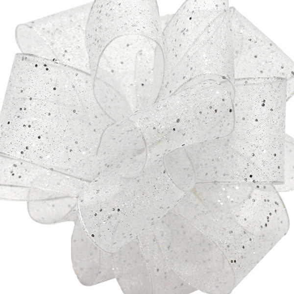 #3 Offray White & Silver Cosmic Flash Wired Edge Glitter Ribbon - 5/8" x 25 Yards | 1 Spool