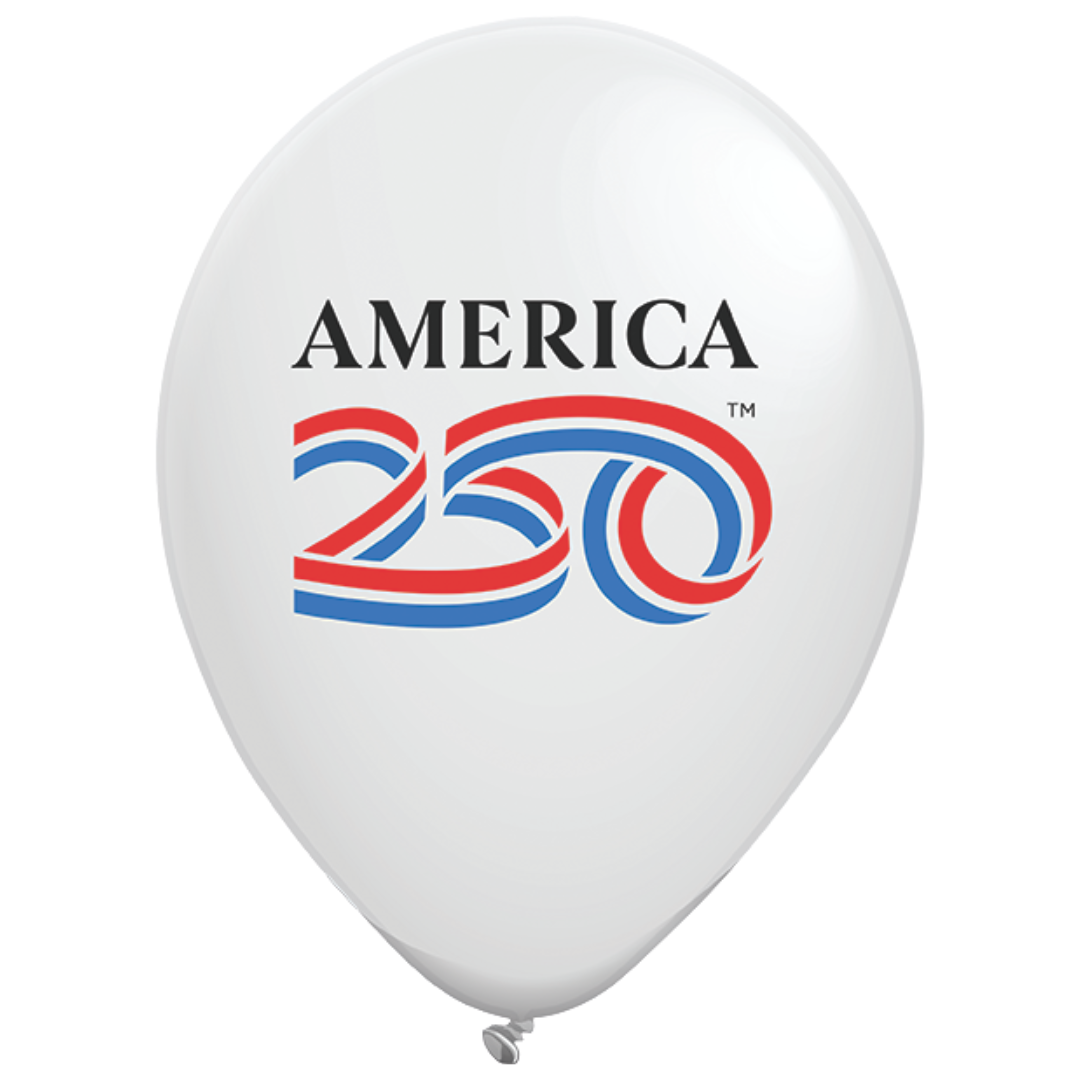 11" NovaLoons White America 250th Ribbon Logo Latex Balloons - 2 Sided Print | 50 Count