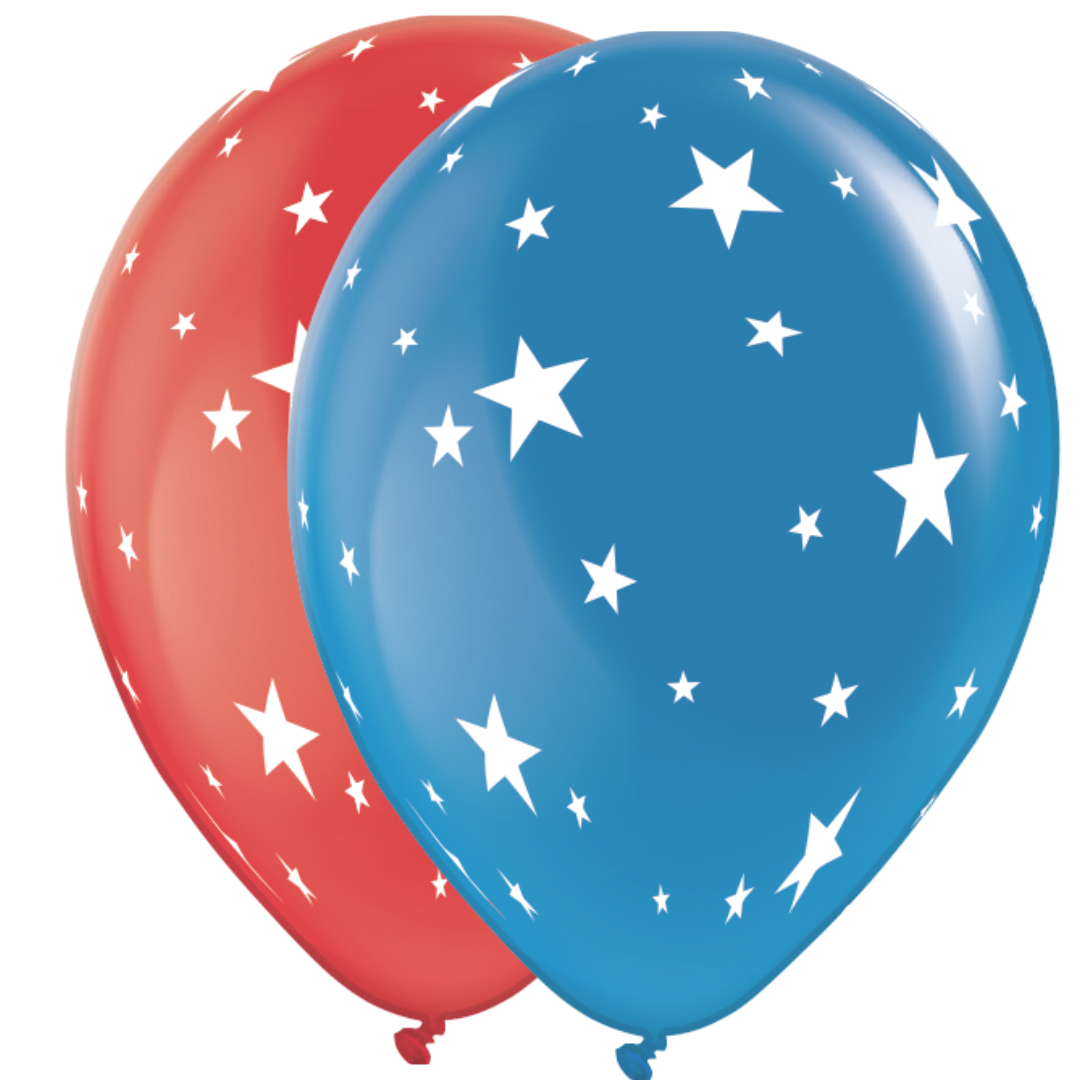 11" Party Pak Crystal Red & Blue Patriotic Stars Assortment Latex Balloons | 8 Count