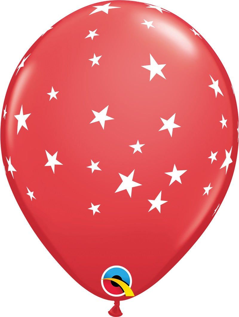 11" Qualatex Contempo Stars Red Latex Balloons | 50 Count