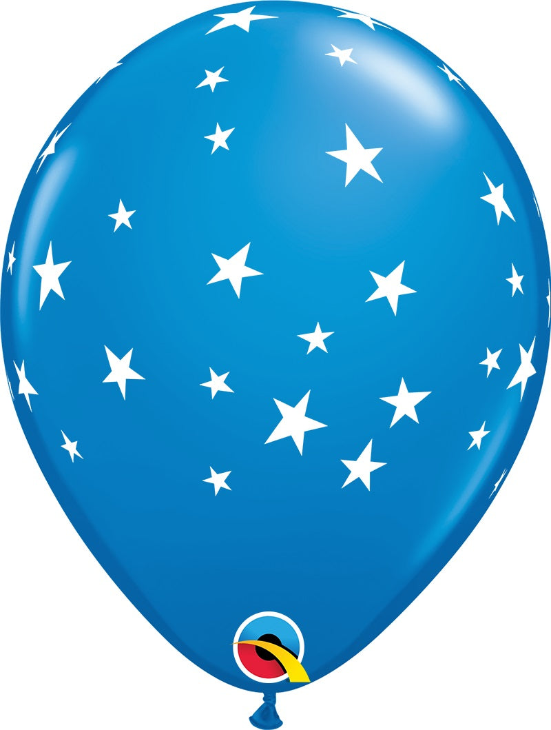 11" Qualatex Contempo Stars Dark Blue Latex Balloons | 50 Count