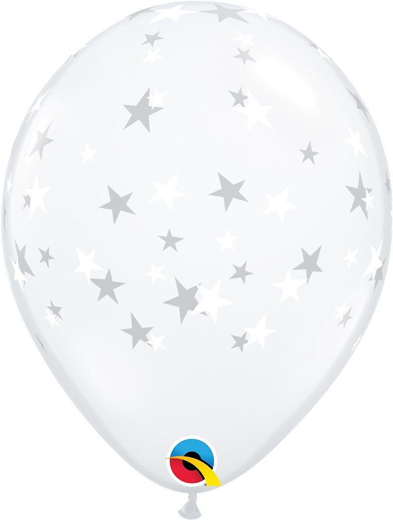 11" Qualatex Contempo Stars Diamond Clear Latex Balloons | 50 Count