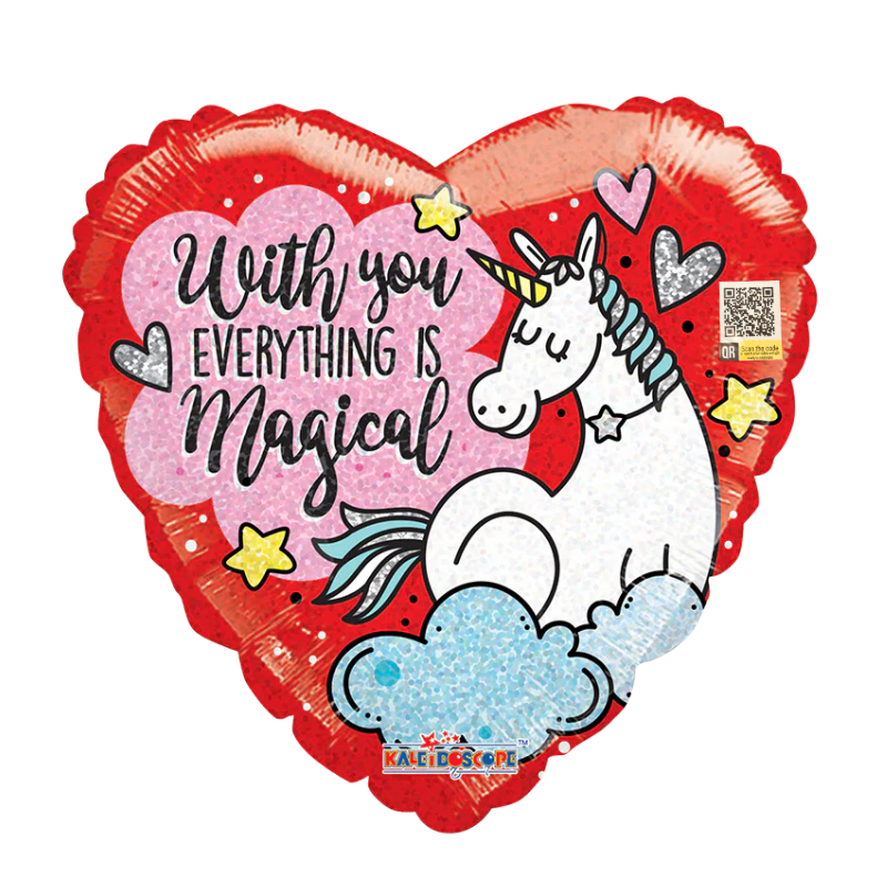 18" Conver Unicorn Love Interactive Heart Holographic Foil Balloon (WSL)