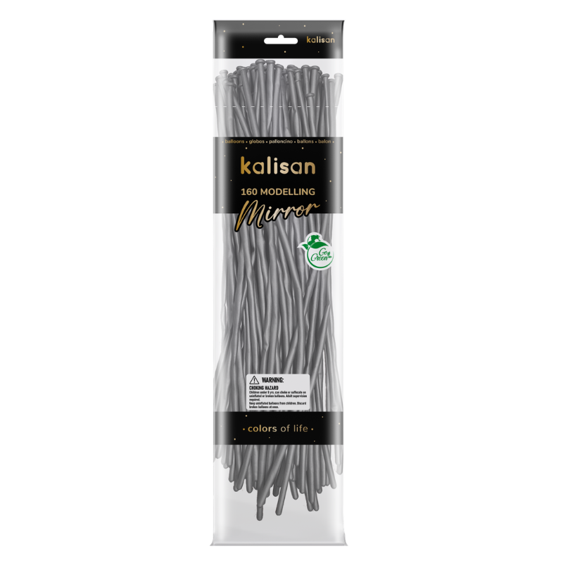 160M Kalisan Mirror Silver Nozzle Up Modeling Latex Balloons | 50 Count