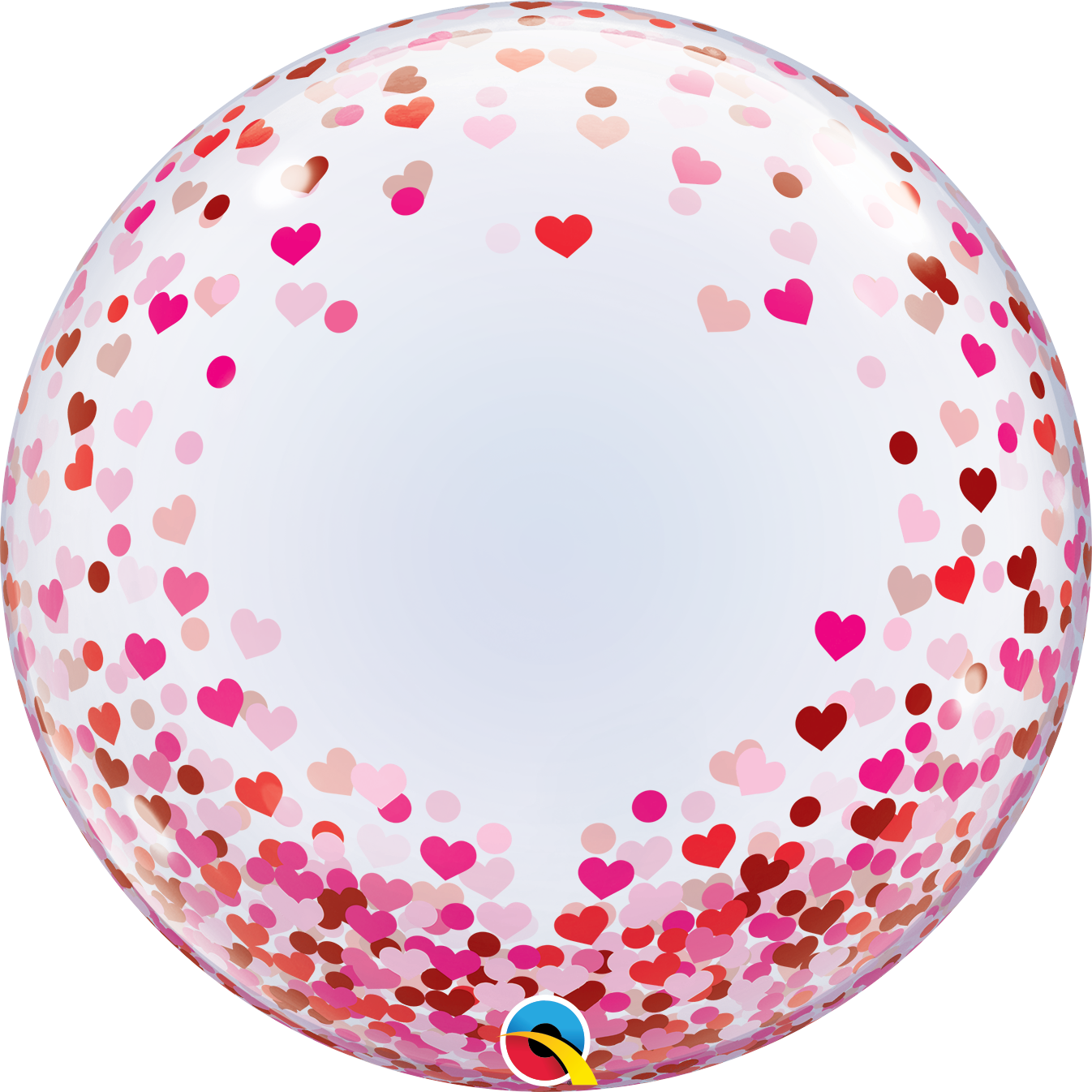 24" Valentine's Red & Pink Confetti Hearts Qualatex Bubble Balloon