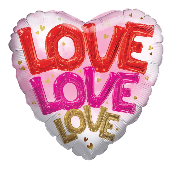 18" Love Love Love Heart Foil Balloon (P5) | Buy 5 Or More Save 20%