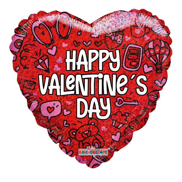 18" Happy Valentine's Day Doodles Heart Foil Balloon (P3) | Buy 5 Or More Save 20%