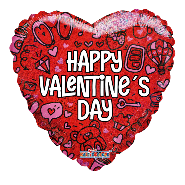 18" Conver Happy Valentine's Day Doodles Heart Foil Balloon (S1R2) | Buy 5 Or More Save 20%