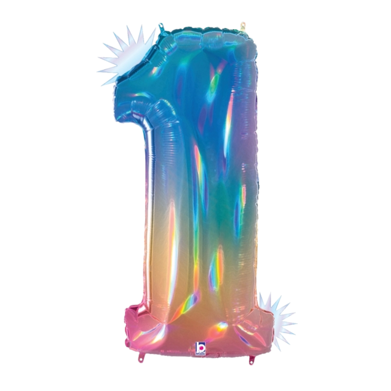 34" Betallic Opal Rainbow Number Megaloons Foil Balloon | Numbers 0-9
