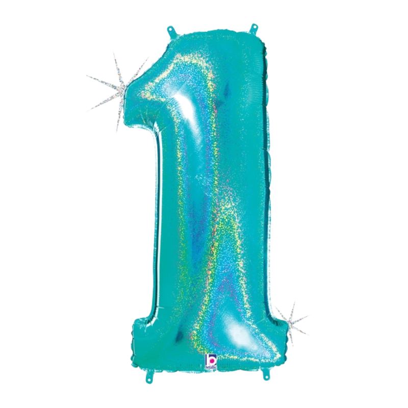 34" Betallic Robin's Egg Blue Number Megalloons Holographic Foil Balloon | Numbers 0-9