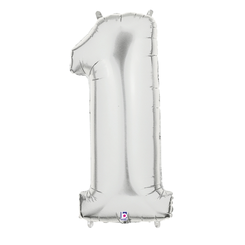 34" Betallic Silver Number Megaloons Foil Balloon | Numbers 0-9