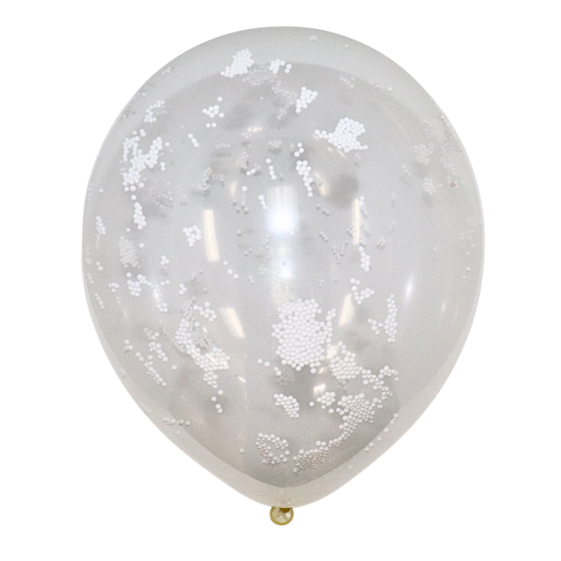 12" Clear White Bead Latex Balloons | 3 count - Filled With Styrofoam Beads
