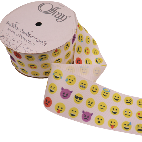 2 1/4" Offray Whatsup Printed Emoji Grosgrain Ribbon - 2 1/4" X 25 yards | 1 Spool