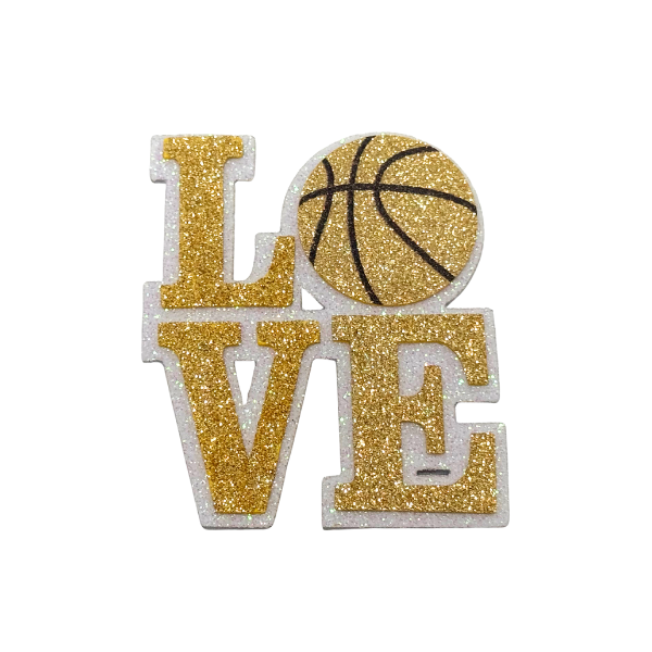 3.5" ACI Gold/White Glitter Foam Love Basketball Emblem | 3 Count