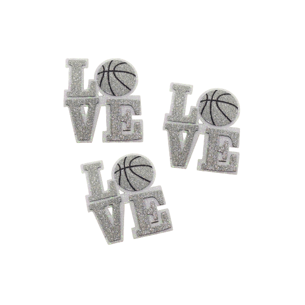 3.5" ACI Silver/White Glitter Foam Love Basketball Emblem | 3 Count