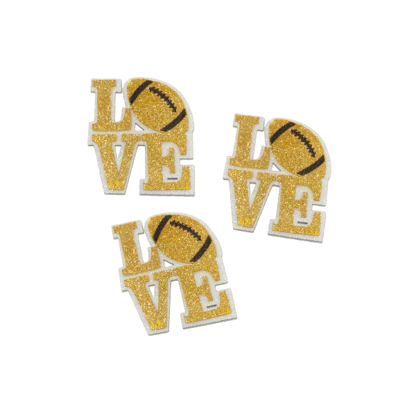 3.5" ACI Gold/White Glitter Foam Love Football Emblem | 3 Count