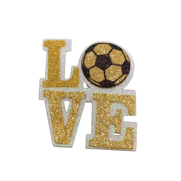 3.5" ACI Gold/White Glitter Foam Love Soccer Emblem | 3 Count
