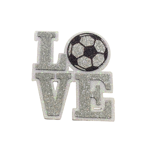 3.5" ACI Silver/White Glitter Foam Love Soccer Emblem | 3 Count