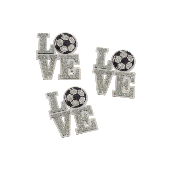 3.5" ACI Silver/White Glitter Foam Love Soccer Emblem | 3 Count
