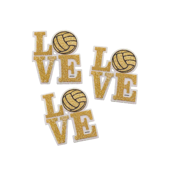 3.5" ACI Gold/White Glitter Foam Love Volleyball Emblem | 3 Count