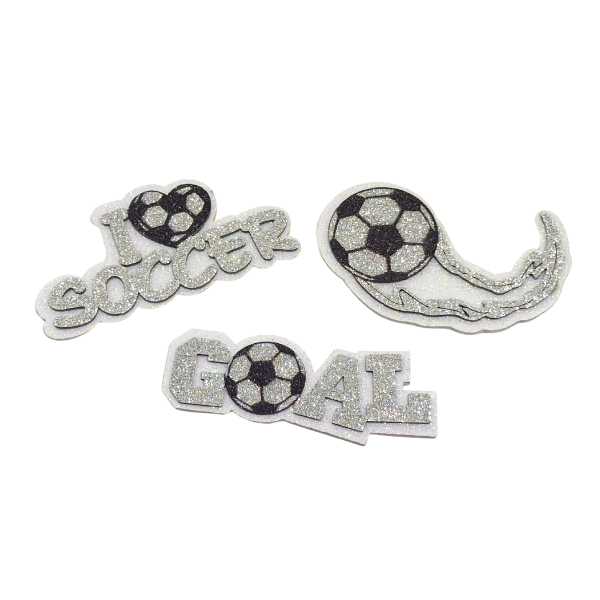 ACI Silver/White Glitter Foam Soccer Assortment Emblems | 3 Count