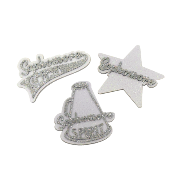 ACI Silver/White Glitter Foam Sophomore Assortment Emblems | 3 Count