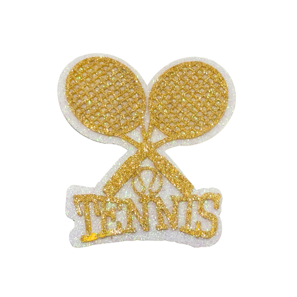 3.5" Gold/White Glitter Foam Love Tennis Emblem | 3 Count