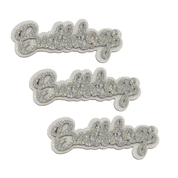 4" ACI Silver/White Glitter Foam "Bulldogs" Mascot Emblem | 3 Count