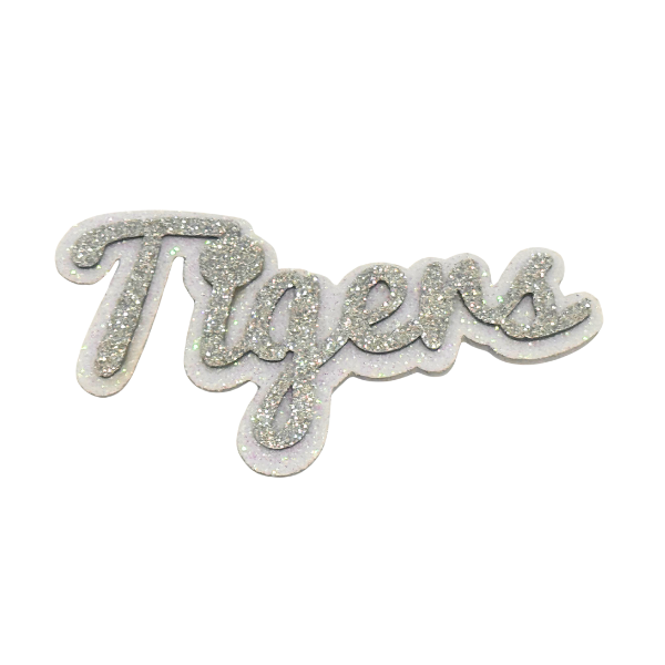 4" ACI Silver/White Glitter Foam "Tigers" Mascot Emblem | 3 Count