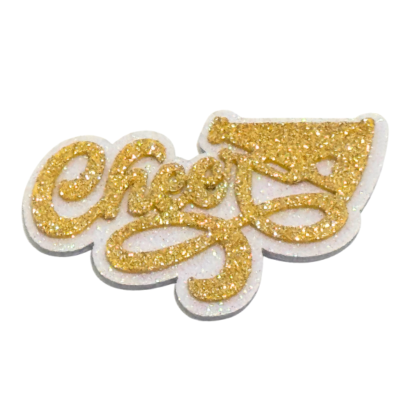 3" ACI Gold/White Glitter Foam "Cheer" Megaphone Emblem | 3 Count