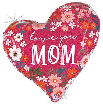 28" Betallic Love You Mom Heart Foil Balloon | 2 Sided