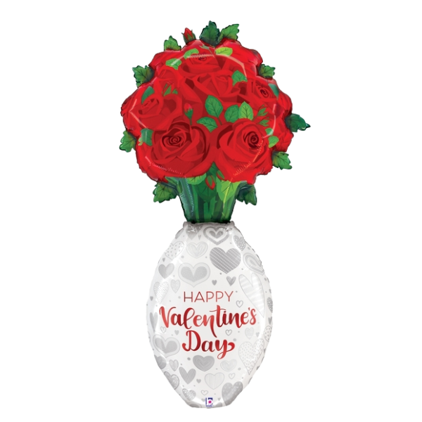 66" Betallic Special Delivery Valentine Rose Vase Foil Balloon (S3R5) | Stands 5 Feet Tall!