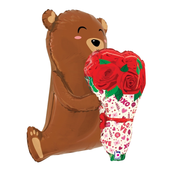 25" Rose Bouquet Bear Foil Balloon (P9) | I Can Float Or Sit!