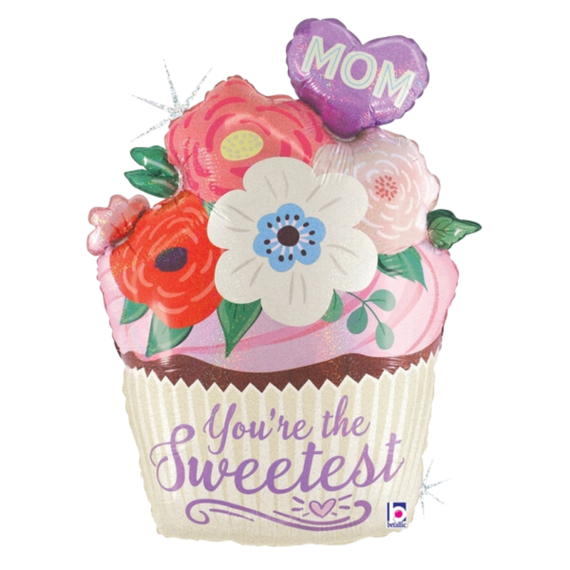 24" Floral Mom Cupcake Holographic Foil Balloon (P13)