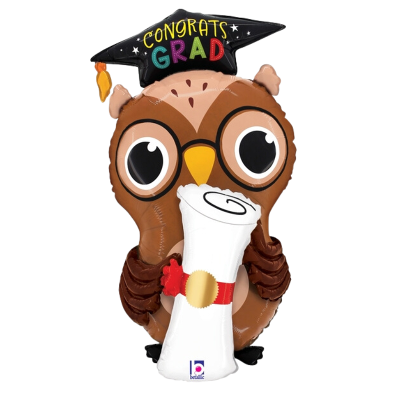 30" Grad Owl Diploma Foil Balloon (P33) | I Can Float Or Sit!