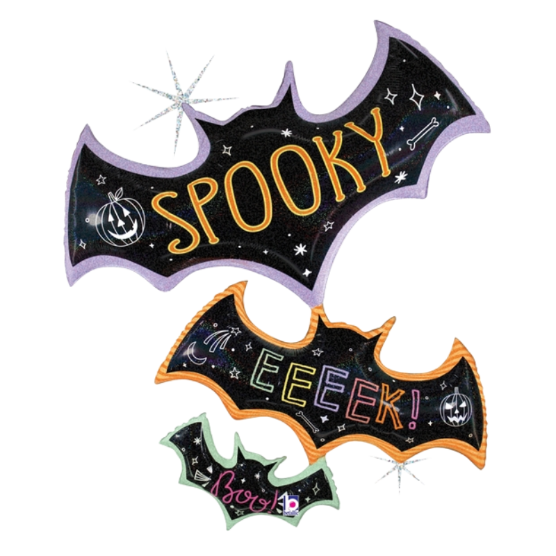 42" Betallic Spooky Pastel Bat Trio Holographic Foil Balloon