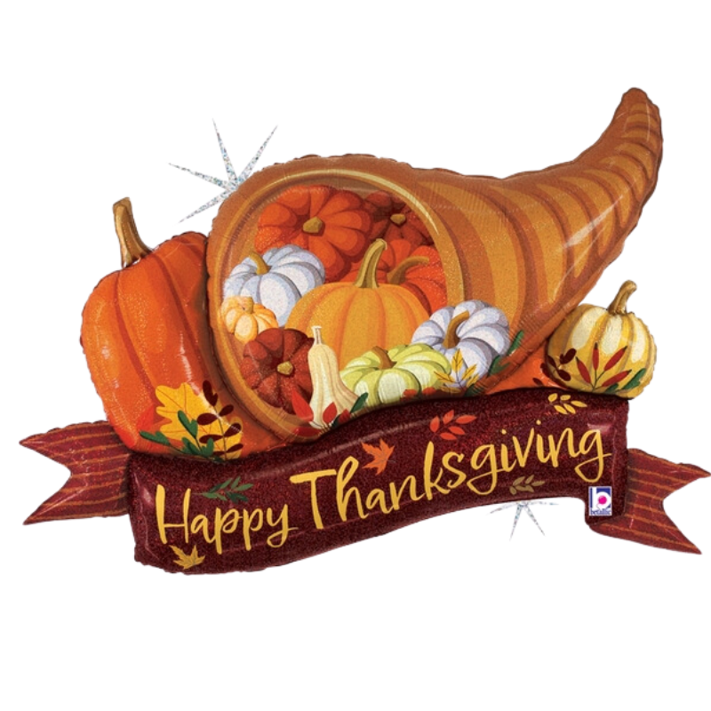 37" Betallic Cornucopia Thanksgiving Banner Holographic Foil Balloon (P19)