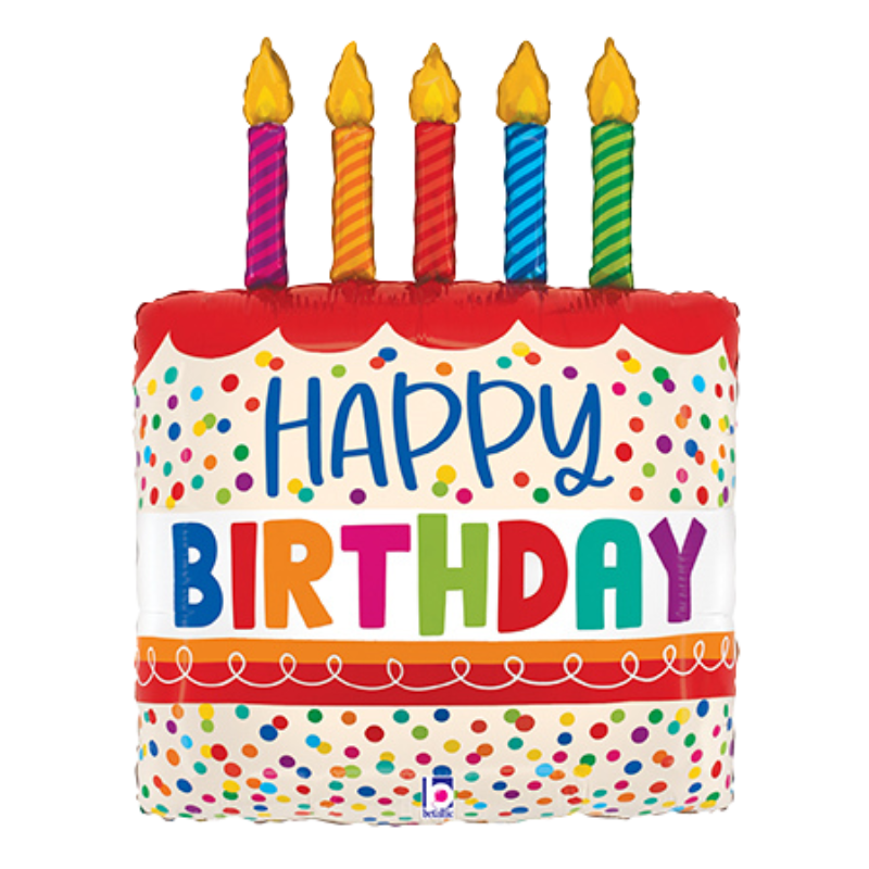 30" Betallic Birthday Cake Bright Candles Foil Balloon