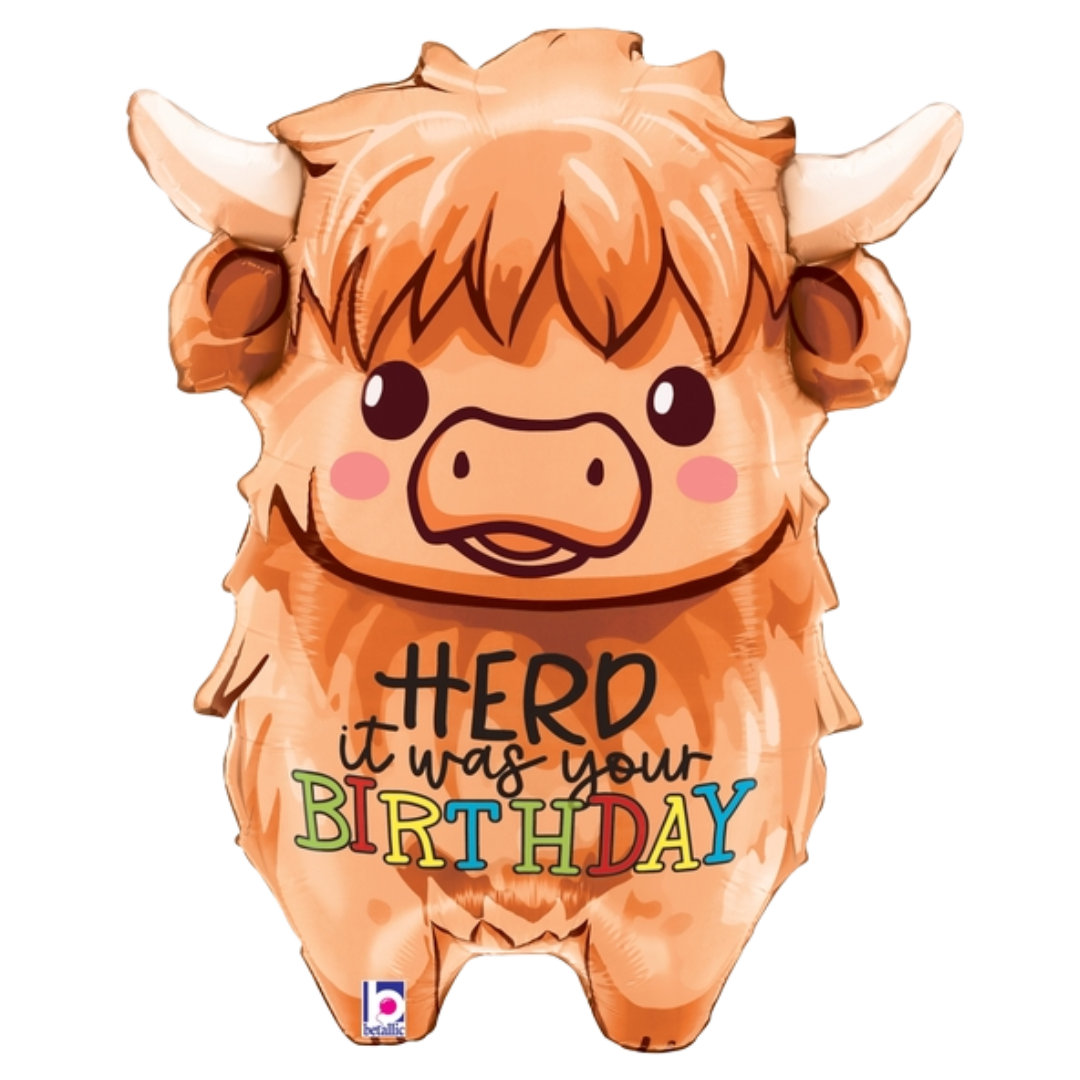 27" Betallic Highland Cow Birthday Foil Balloon